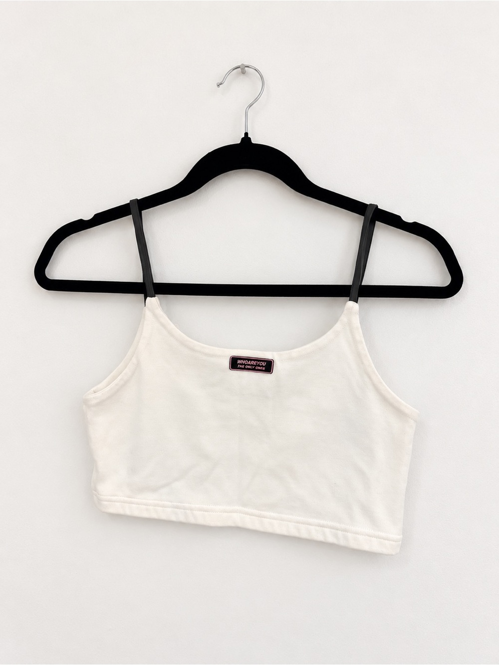 White Cropped Tank Top with Black Straps - Womens